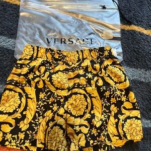 Versace Black and Gold Floral Pattern Shorts